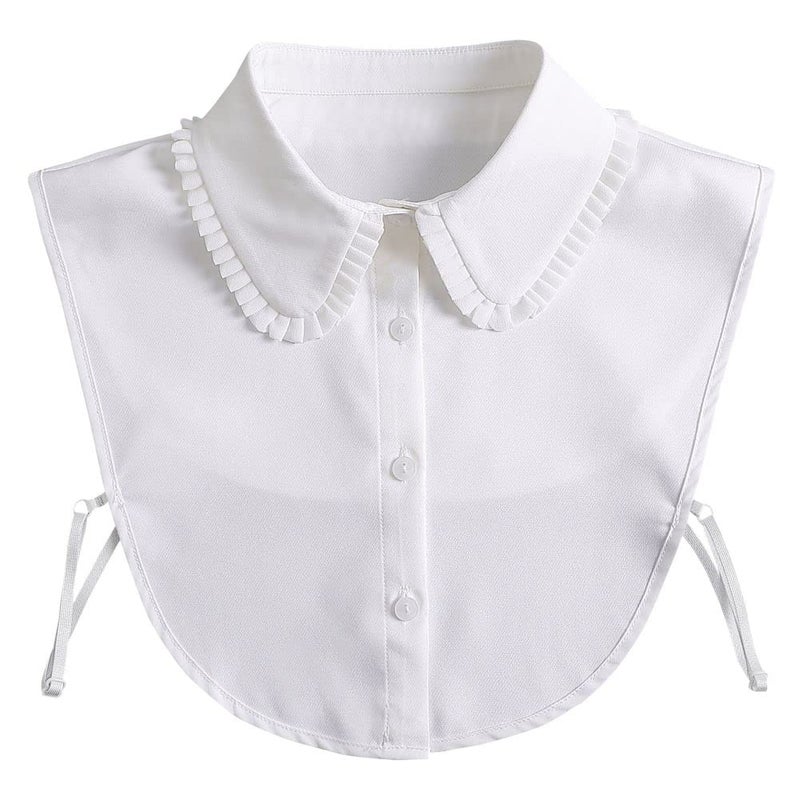 Joyci Chic Lady's Fake Collar Pleated Elegant Office Half Blouse False Collar Dickey B White - Image 1